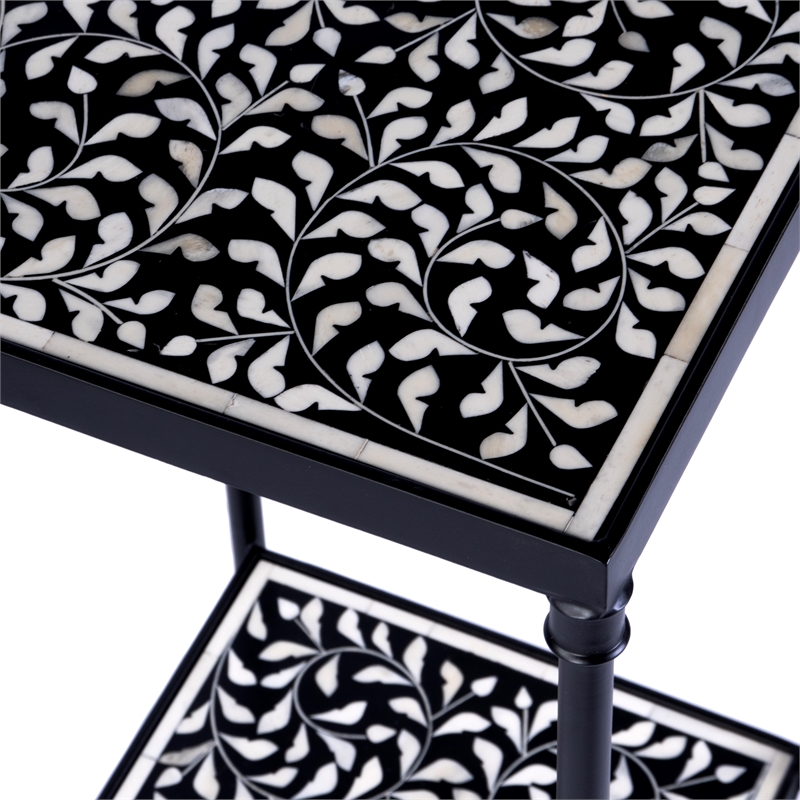 Pemberly Row Set of 2 Resin And Bone Inlay Side Tables in Black / White