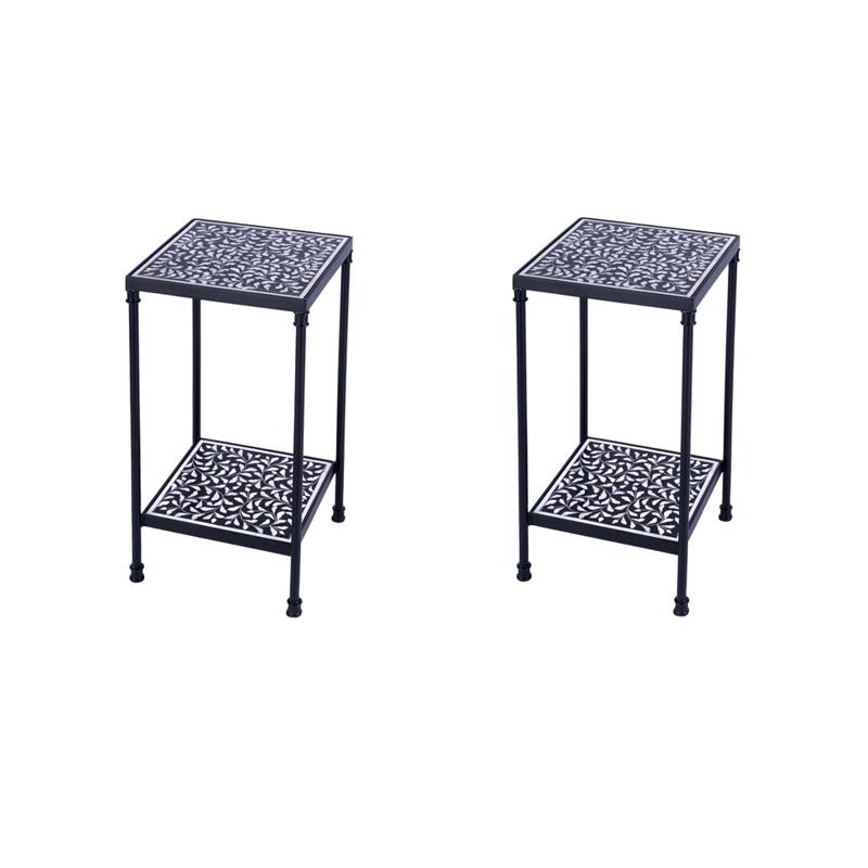 Pemberly Row Set of 2 Resin And Bone Inlay Side Tables in Black / White