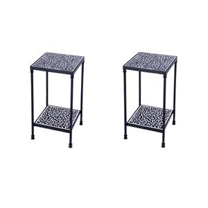 Pemberly Row Set of 2 Resin And Bone Inlay Side Tables in Black / White