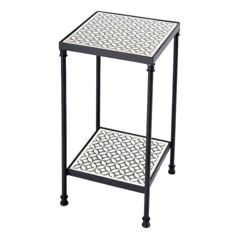 Pemberly Row Set of 2 Resin and Bone Inlay Side Tables in Gray Bone Inlay