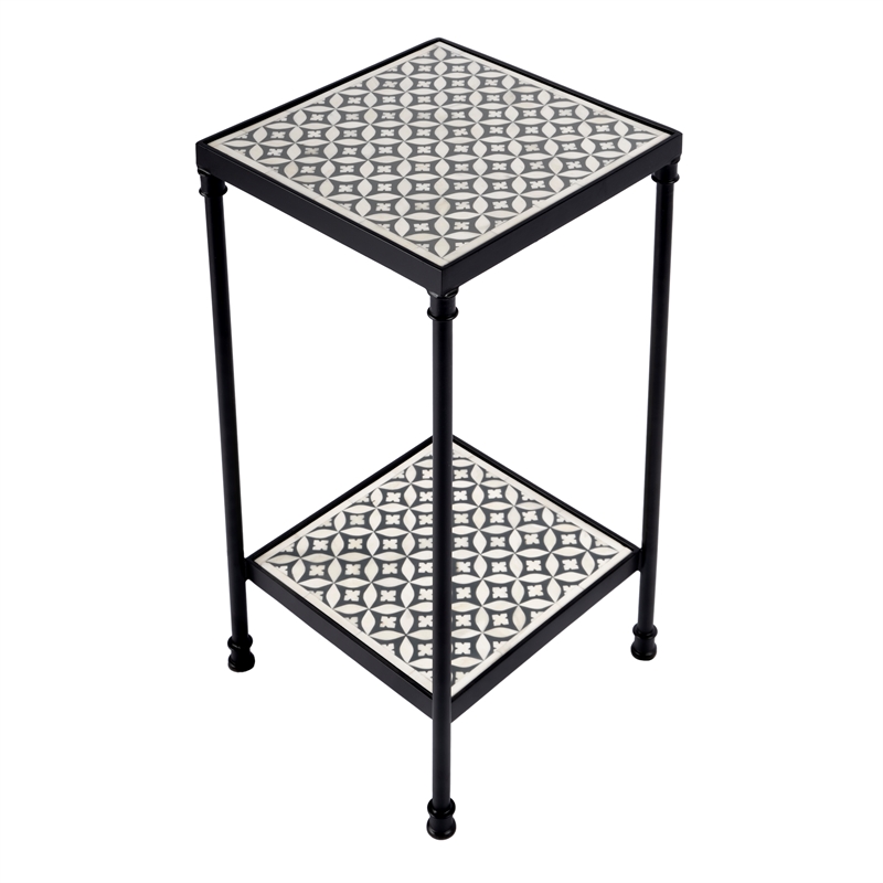 Pemberly Row Set of 2 Resin and Bone Inlay Side Tables in Gray Bone Inlay