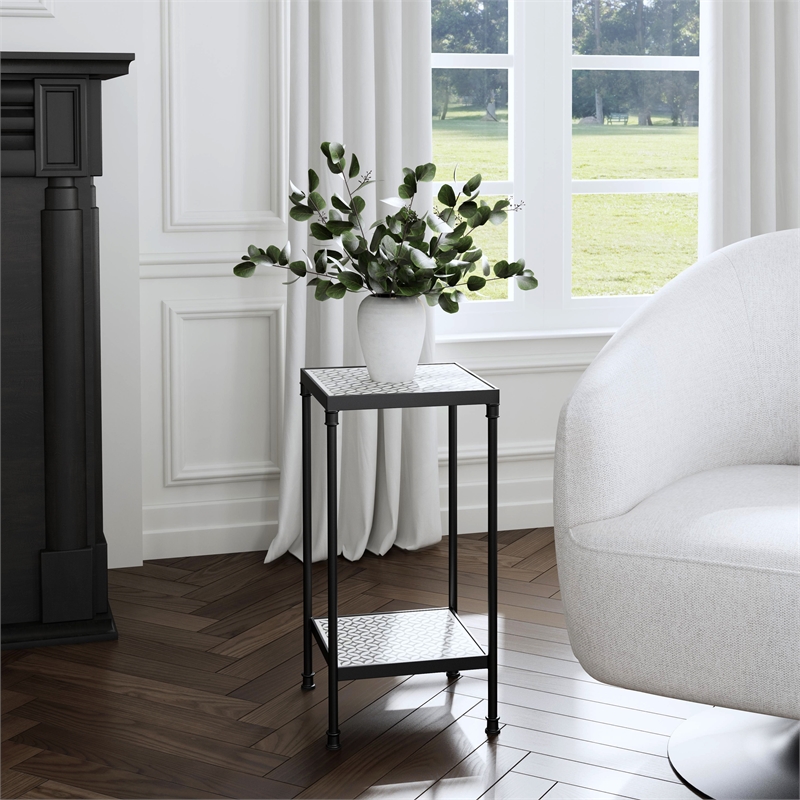 Pemberly Row Set of 2 Resin and Bone Inlay Side Tables in Gray Bone Inlay