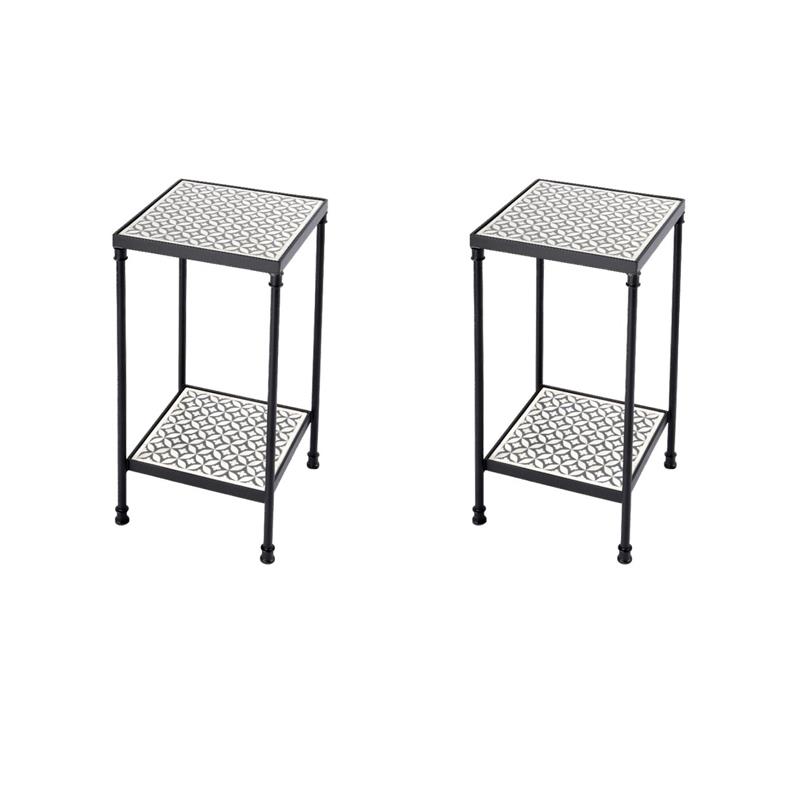 Pemberly Row Set of 2 Resin and Bone Inlay Side Tables in Gray Bone Inlay