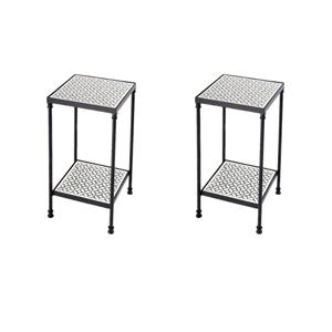 Pemberly Row Set of 2 Resin and Bone Inlay Side Tables in Gray Bone Inlay