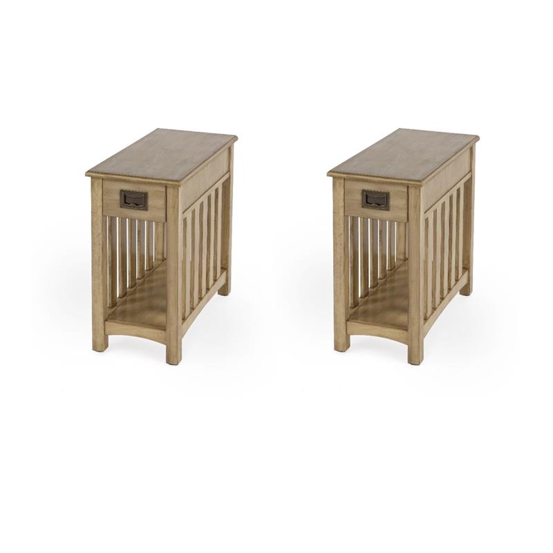 Pemberly Row Set of 2 Shaker One-Drawer Side Tables in Antique Beige