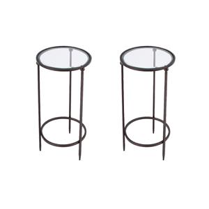 Pemberly Row Set of 2 Round Glass and Metal Side Tables in Black