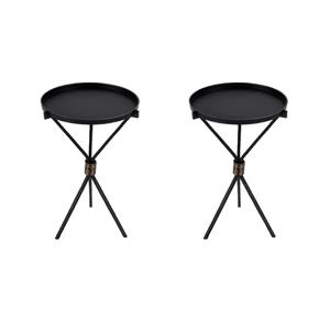 Pemberly Row Set of 2 Contemporary 14&quotW Round Iron Side Tables in Black