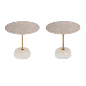 Pemberly Row Set of 2 19&quot Round Marble Iron Pedestal Side Tables in White