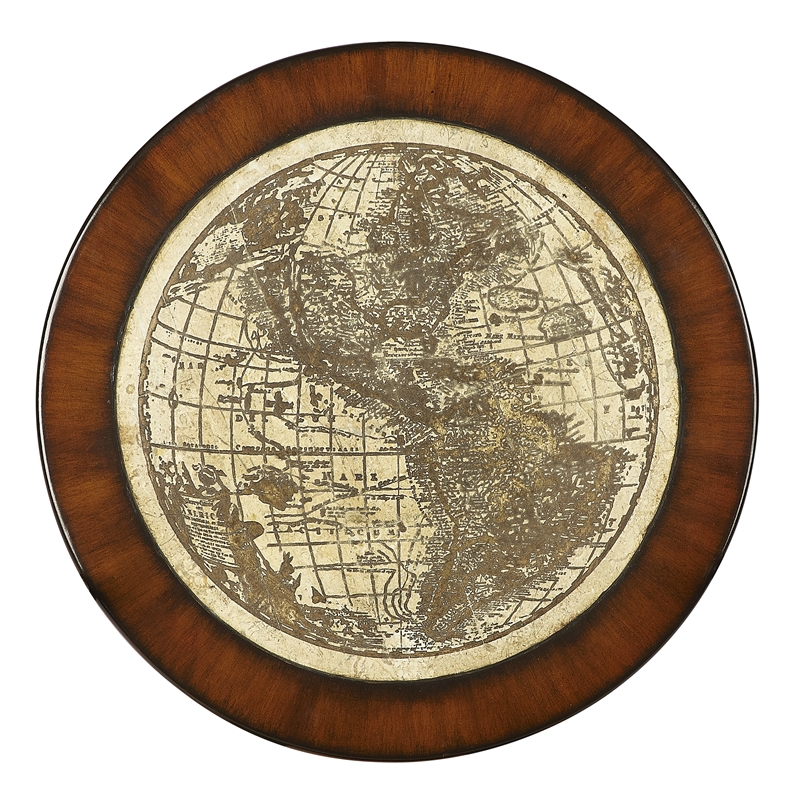 Pemberly Row Set of 2 Contemporary Round Fossil Stone Map Accent Tables