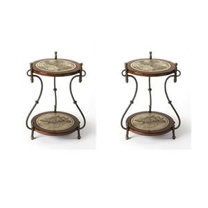 Pemberly Row Set of 2 Contemporary Round Fossil Stone Map Accent Tables