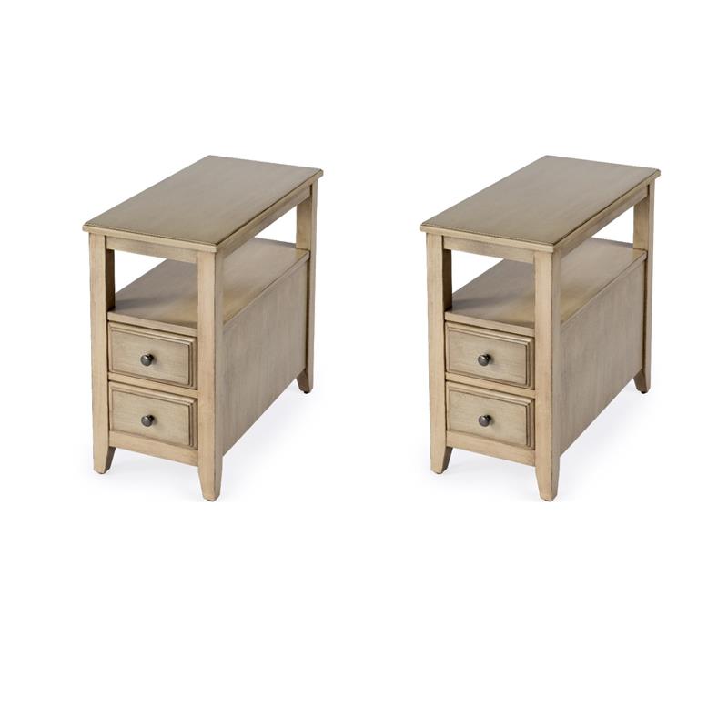 Pemberly Row Set of 2 Wood Side Tables With Storage In Tan/Beige