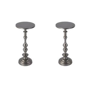 Pemberly Row Set of 2 10&quotW Round Metal Pedestal End Tables in Nickel