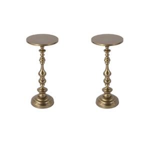 Pemberly Row Set of 2 10&quotW Round Metal Pedestal End Tables in Gold