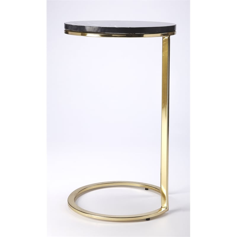 Pemberly Row Set of 2 Contemporary Marble And Metal Side Tables In Brown