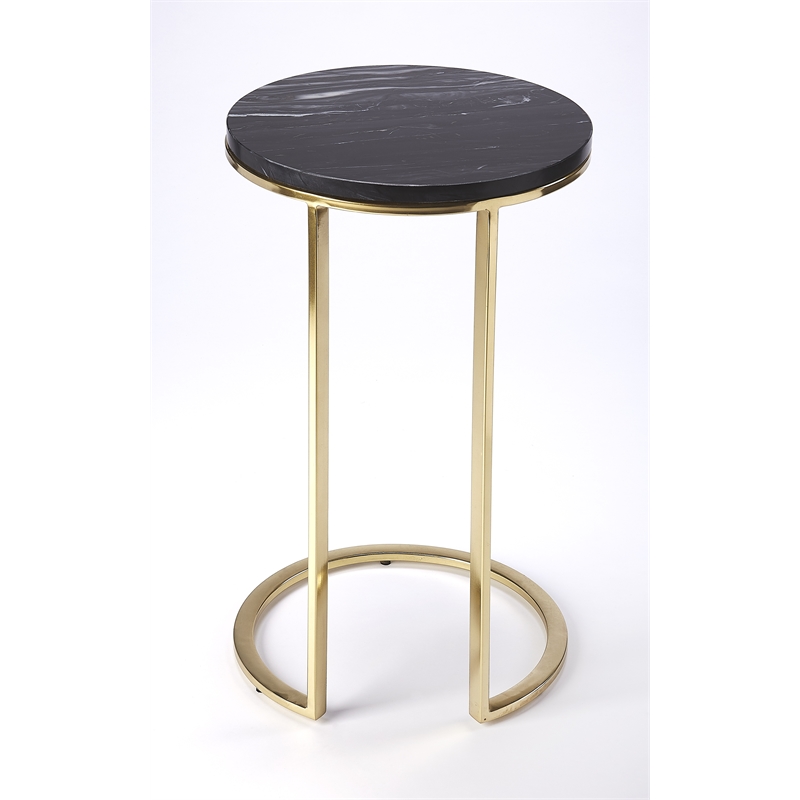 Pemberly Row Set of 2 Contemporary Marble And Metal Side Tables In Brown