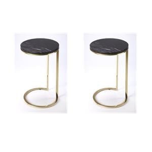 Pemberly Row Set of 2 Contemporary Marble And Metal Side Tables In Brown