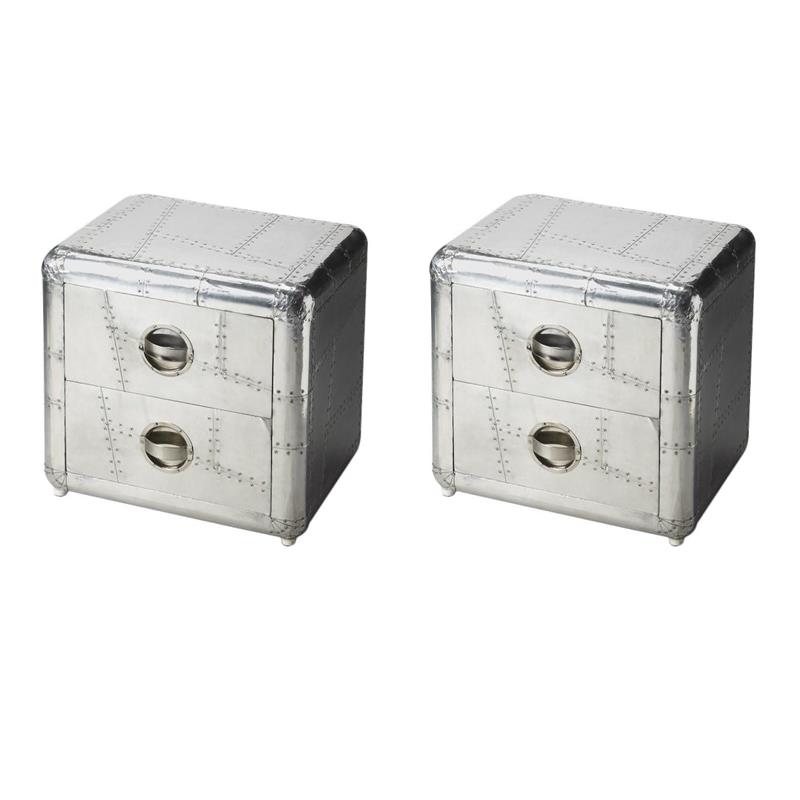 Pemberly Row Set of 2 Chic Midway Aviator Side Tables In Silver