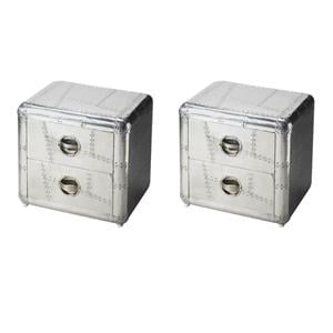 Pemberly Row Set of 2 Chic Midway Aviator Side Tables In Silver