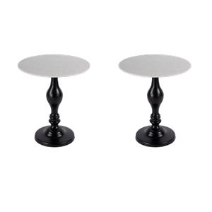 Pemberly Row Set of 2 20&quot Round Marble Pedestal Side Tables in Black