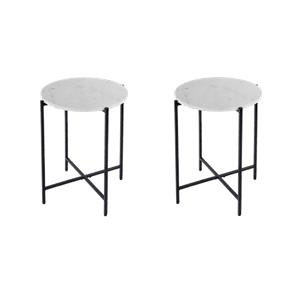 Pemberly Row Set of 2 19&quotW Round Marble Side Tables in White