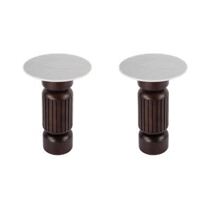Pemberly Row Set of 2 Marble and Wood Side Tables in White/Light Beige