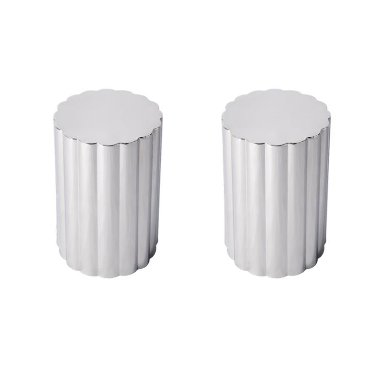 Pemberly Row Set of 2 Contemporary Side Tables in Polished Silver