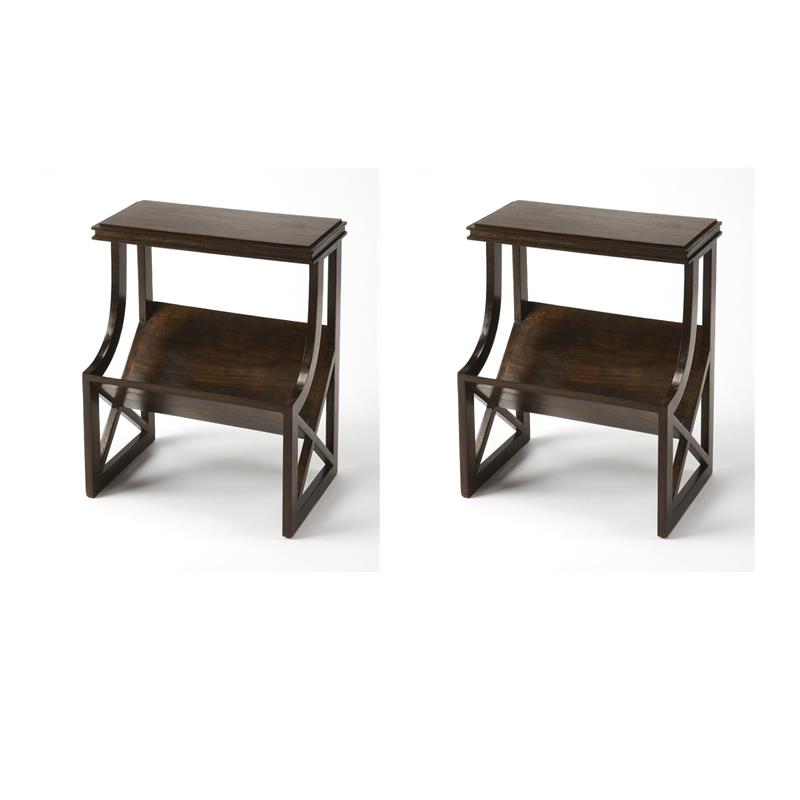 Pemberly Row Set of 2 Contemporary Wood Book Tables In Dark Brown