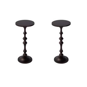 Pemberly Row Set of 2 10&quotW Round Metal Pedestal End Tables in Bronze