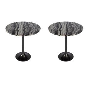Pemberly Row Set of 2 Round Marble Accent Tables in Metal & Marble