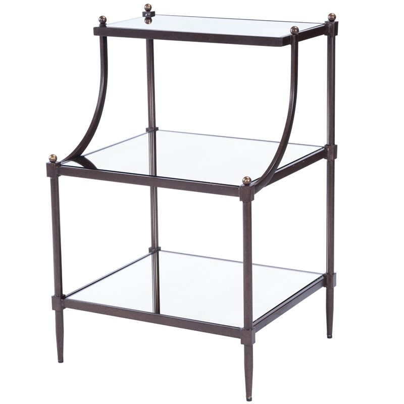 Pemberly Row Set of 2 Tiered Mirrored Side Tables In Light Bronze