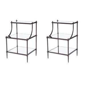 Pemberly Row Set of 2 Tiered Mirrored Side Tables In Light Bronze