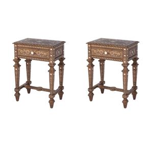 Pemberly Row Set of 2 21&quotW Rectangular Teak & Bone End Tables in Brown