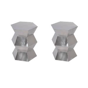 Pemberly Row Set of 2 16&quotW Stainless Steel End Tables in Nickel