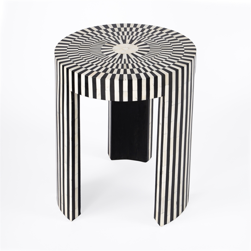 Pemberly Row Set of 2 Transitional Bone Inlay Side Tables In Black And White