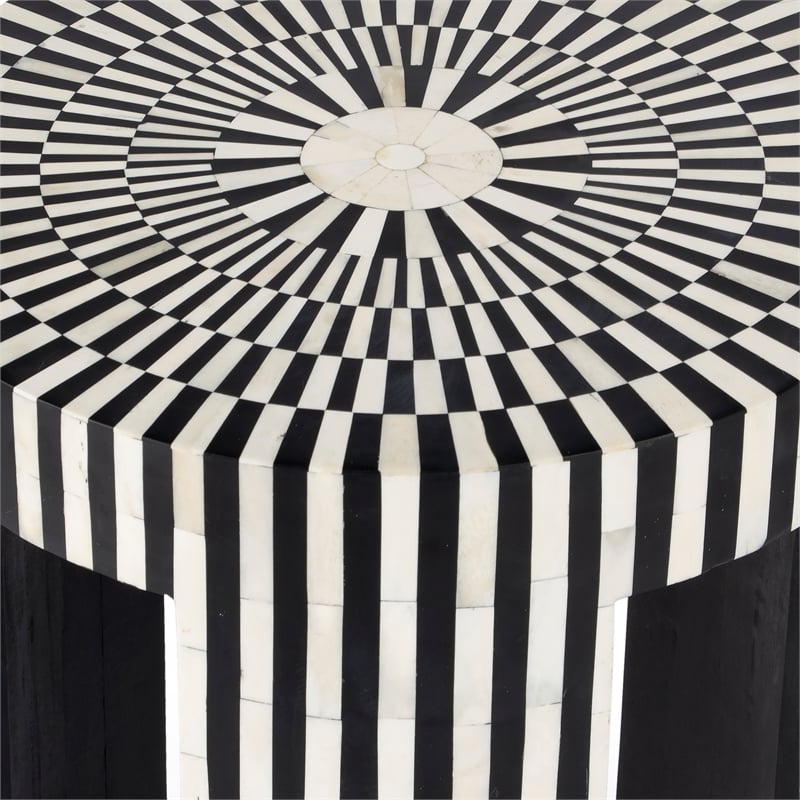 Pemberly Row Set of 2 Transitional Bone Inlay Side Tables In Black And White