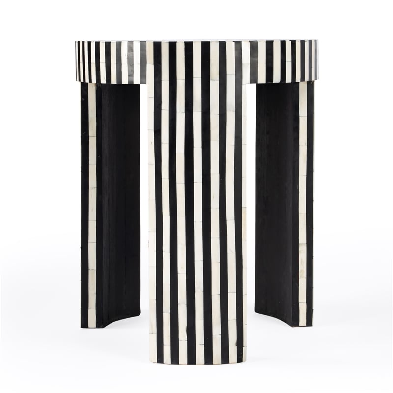 Pemberly Row Set of 2 Transitional Bone Inlay Side Tables In Black And White