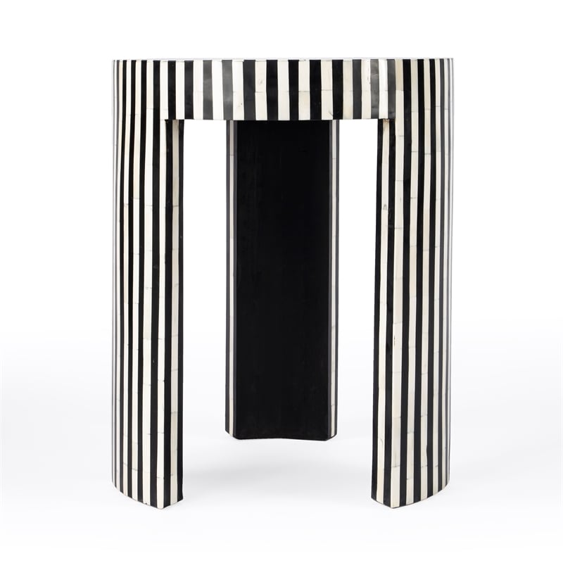 Pemberly Row Set of 2 Transitional Bone Inlay Side Tables In Black And White