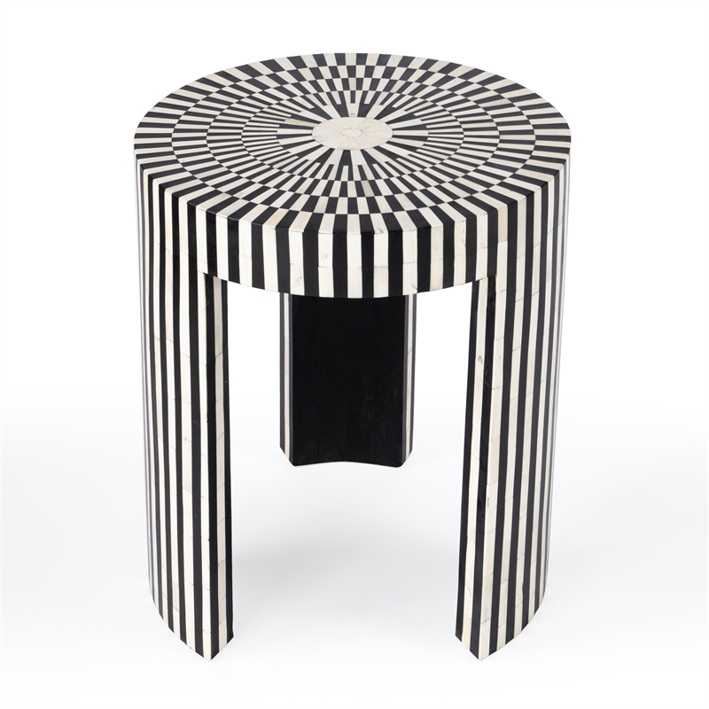 Pemberly Row Set of 2 Transitional Bone Inlay Side Tables In Black And White