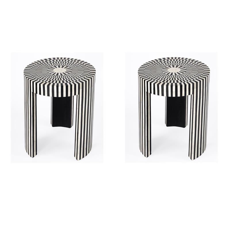 Pemberly Row Set of 2 Transitional Bone Inlay Side Tables In Black And White