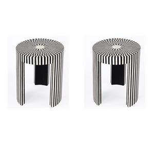 Pemberly Row Set of 2 Transitional Bone Inlay Side Tables In Black And White