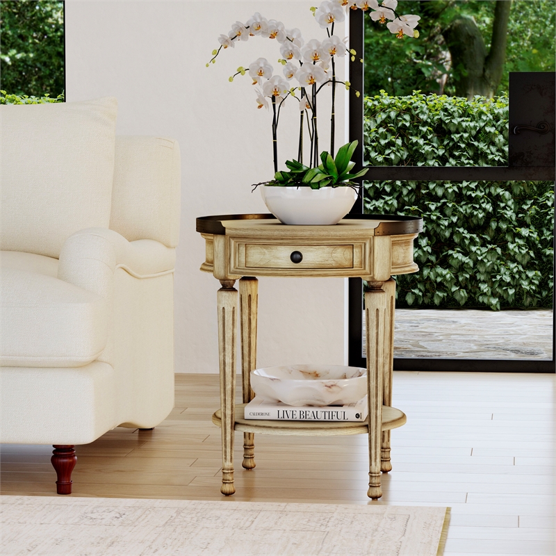 Pemberly Row Set of 2 Side Tables With Storage in Antique Beige