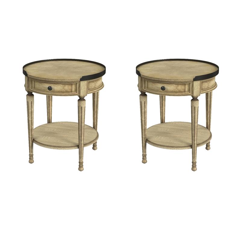 Pemberly Row Set of 2 Side Tables With Storage in Antique Beige
