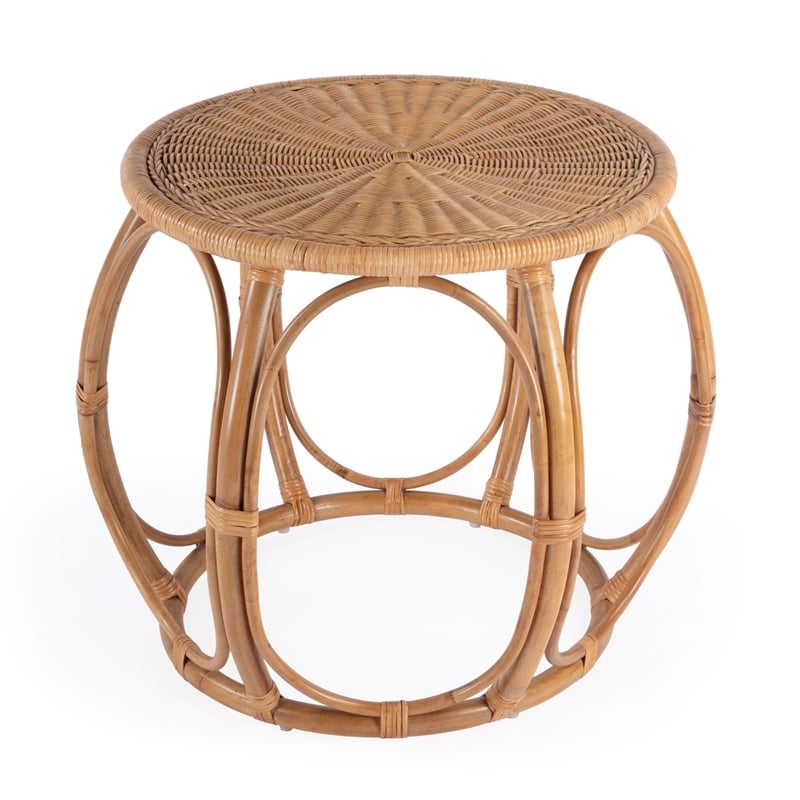 Pemberly Row Set of 2 Woven Rattan Round End Tables in Natural