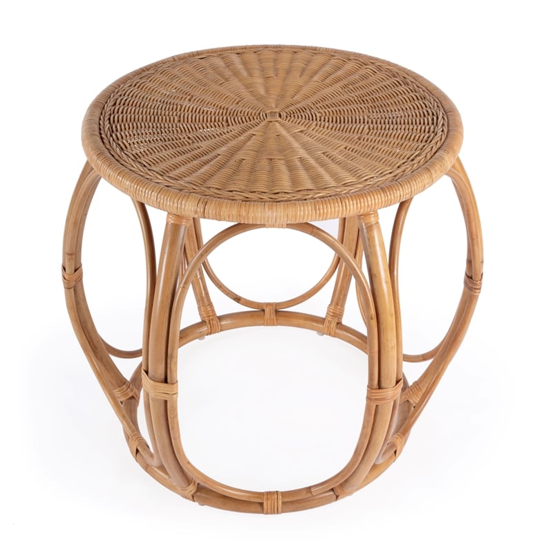 Pemberly Row Set of 2 Woven Rattan Round End Tables in Natural
