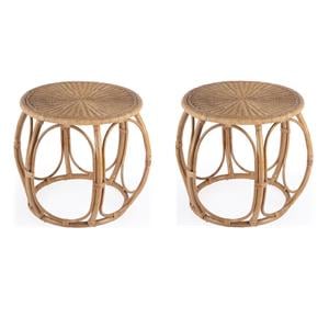 Pemberly Row Set of 2 Woven Rattan Round End Tables in Natural