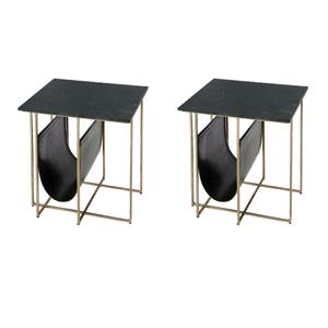 Pemberly Row Set of 2 20.25&quotW Marble Top Magazine Side Tables in Green