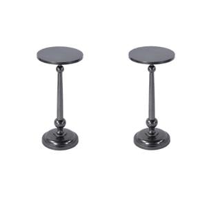 Pemberly Row Set of 2 10&quotW Rnd Metal Pedestal End Tables in Nickel