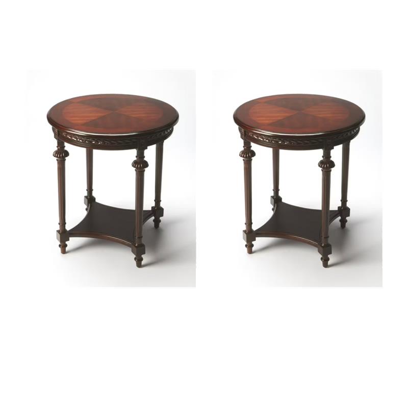 Pemberly Row Set of 2 Contemporary Wood Round End Tables in Brown