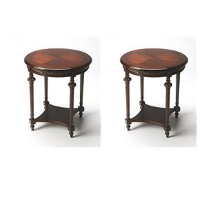 Pemberly Row Set of 2 Contemporary Wood Round End Tables in Brown