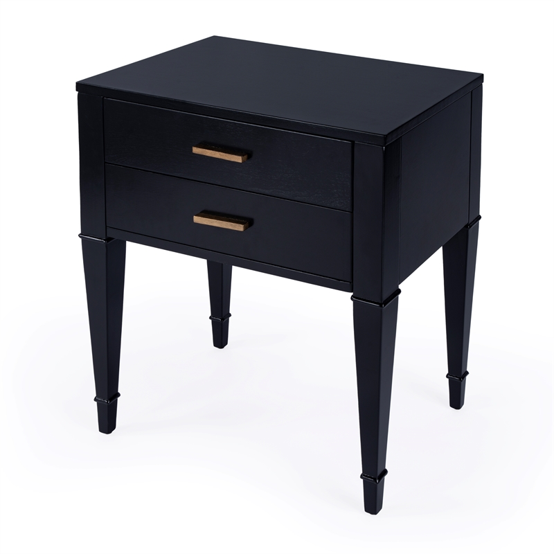 Pemberly Row Set of 2 Contemporary 2-Drawer End Tables in Black Licorice